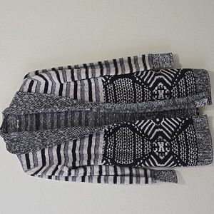 Ecote - SW Longline Open Front Cardigan | M | Gray, Black, & White Stripes